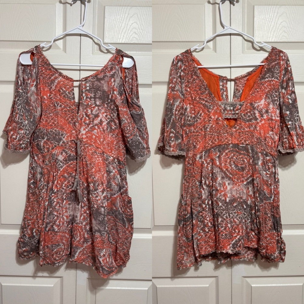 Free People Orange and Gray Mini Dress